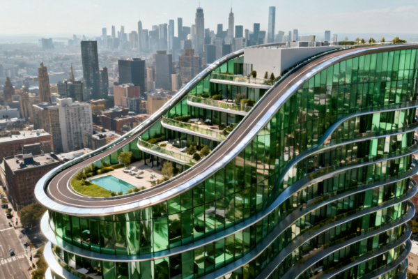 Exterior view of The Residences at 400 Central, a 46-story luxury condominium tower rising 515 feet above downtown St. Petersburg, Florida, the tallest residential building on Florida's Gulf Coast