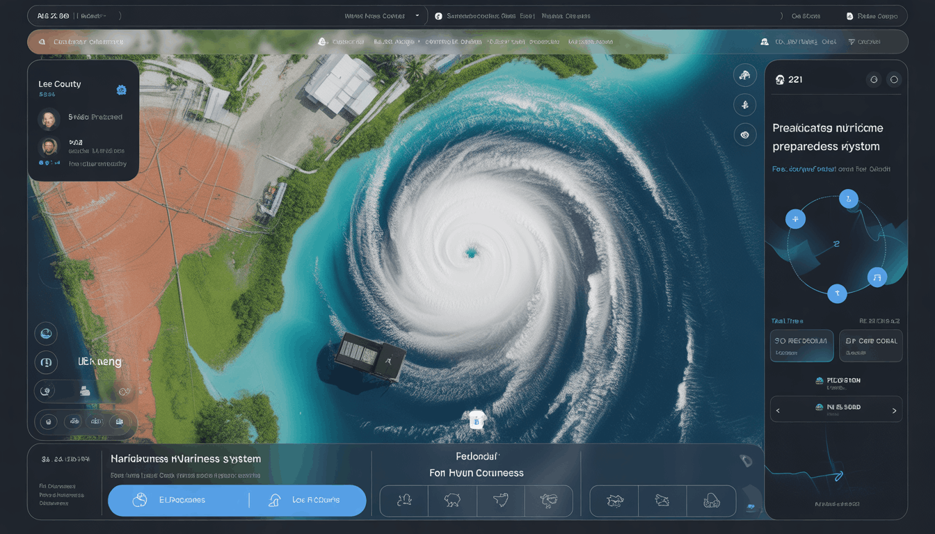 Lee County AI-powered hurricane preparedness system launched April 11 2026 in Southwest Florida showing real-time predictive maps alerts and flooding forecasts for Fort Myers Cape Coral and Naples