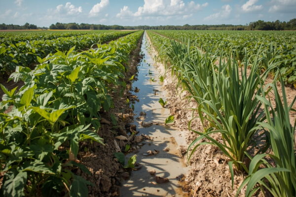 Southwest Florida farmers planting salt-tolerant tomatoes peppers and rice in coastal fields impacted by rising sea levels and saltwater intrusion