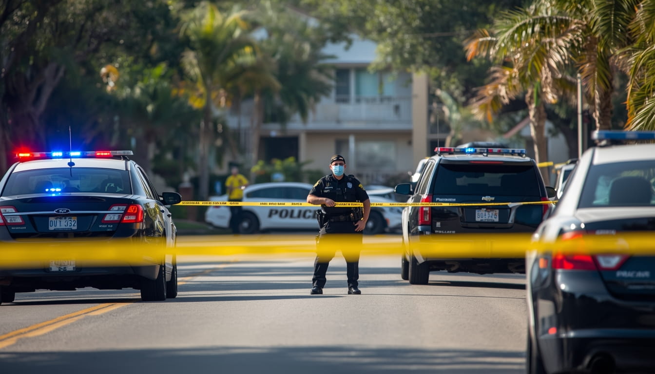 Police investigate shooting scene at Poinciana Apartments in Collier County, Southwest Florida, where one person was injured and the suspect remains at large on April 6, 2026