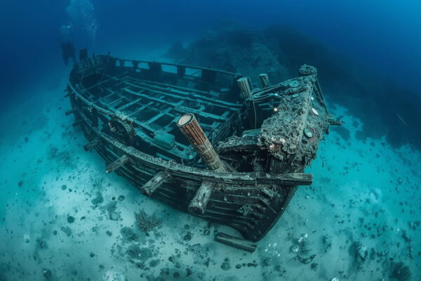 Diver exploring rare 300-year-old Spanish galleon wreck discovered off Sanibel Island in Southwest Florida Gulf of Mexico after powerful storm