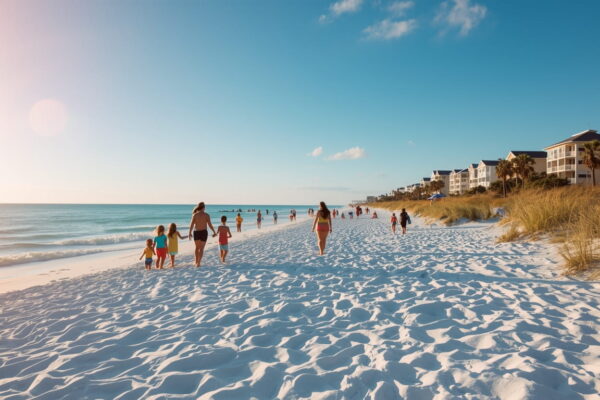 Families enjoying Easter Sunday celebrations on Fort Myers Beach with sunny skies and clear Gulf waters in Southwest Florida on April 5, 2026