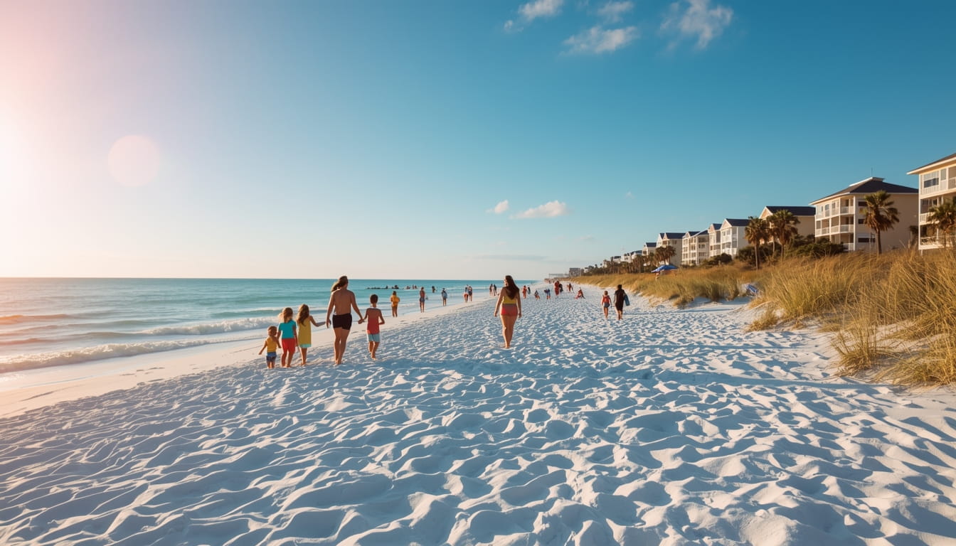 Families enjoying Easter Sunday celebrations on Fort Myers Beach with sunny skies and clear Gulf waters in Southwest Florida on April 5, 2026